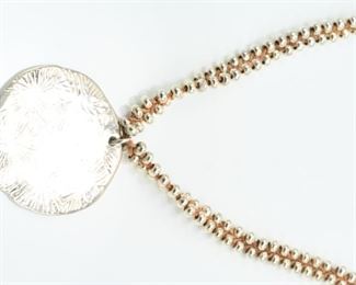 Sterling sand dollar pendant with sterling bead necklace