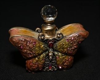 Two's Company enameled rhinestone butterfly perfume bottle