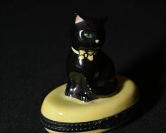 Limoge black cat trinket box