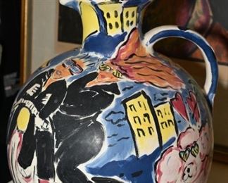 Eclectic hand painted floor pitcher-S. Manders