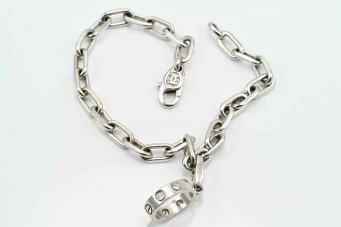 Cartier Spartacus 18k White Gold Bracelet w/Love Diamond Ring Charm