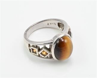 Tiger eye & citrine sterling ring