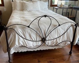 Wire framed queen bed $300 Restoration hardware Sheet and comforter set $50