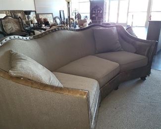 Large leather & fabric curved sofa