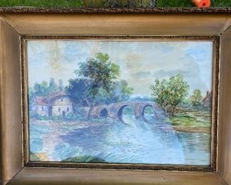 ANTIQUE WATER COLOR GAUCHE IN GILDED FRAME 