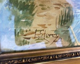 CLOSE UP OF SIGNATURE ON THE ANTIQUE WATER COLOR SIGNED I. S. LEVVY 1901 