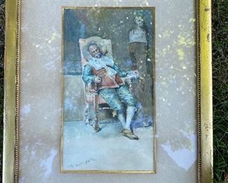 SMALL ANTIQUE WATER COLOR IN GILDED FRAME ABSOLUTELY DETAILED 