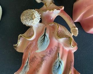 FUN AND WHIMSICAL LADY WITH FEATHERS FLORENCE POTTERY 