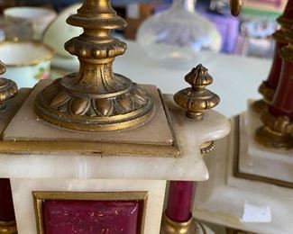 AUSTRIAN MANTLE CLOCK AND CANDLE HOLDERS, MARBLE, BRASS ABSOLUTELY STUNNING 