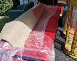 VINTAGE RETRO MODERN MID CENTURY HARRIS OF CALIFORNIA SOFA 94" LONG IN A RED SHANTUNG SILK UPHOLSTERY ! THIS IS IT FOLKS!! AMAZING!!!