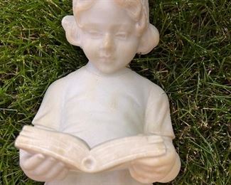 ANTIQUE MARBLE STATUE OF GIRL READING BOOK 