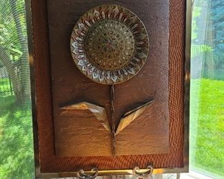 Giovanni Schoeman 1975 Cold Cast Bronze Abstract Sunflower / Face Flower Sculpture Wall Hanging ~ Rare, Large, Stunning