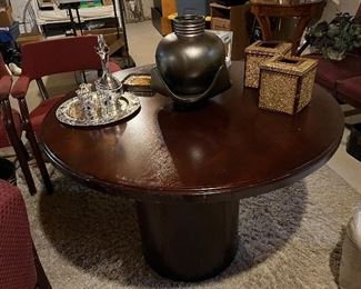 Round wood table and decor
