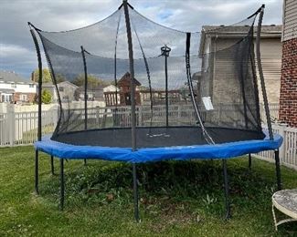 Heavy duty trampoline with basketball hoop - includes wind stakes!