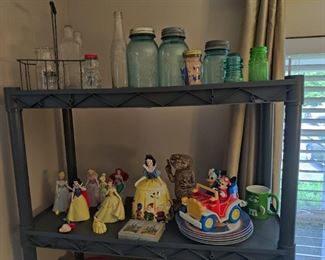 ball jars, Disney figurines 