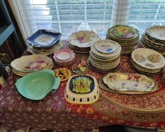 Various antique dishes, plates, serving trays 