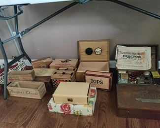 Vintage wood boxes, humidor, and jewelry boxes