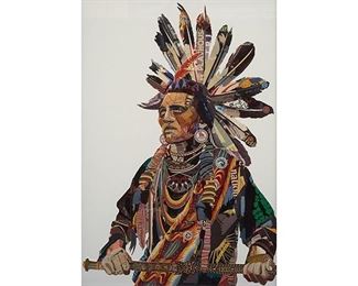 Native American chief, mass-produced and industrially assembled, frame: 57 x 39.5"