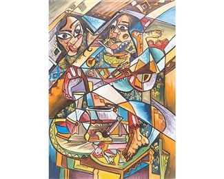 Abderrahim, Cubist Scene, oil on canvas