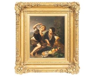 After Bartolome Murillo, Boys Eating Fruit, ca. 18th-19th C., oil on canvas, sight: 15 x 12", frame: 25 x 22.5”