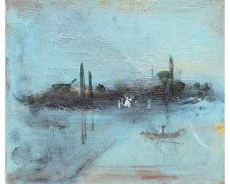 Franco Mondini-Ruiz (b. 1961, Texas), titled "The Travelers", oil on canvas, signed on back, sight: 17 x 20.5", frame: 24" x 26”