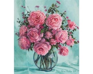 Helen Hunter (1920-2003), Roses, 1963, oil on canvas board, sight: 15.5 x 13.5”, frame: 19.5 x 17.5” 