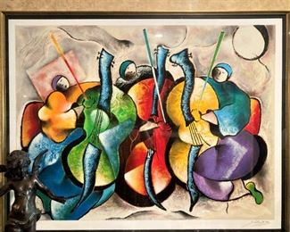 Framed art by David Schluss (born in Israel in 1943)