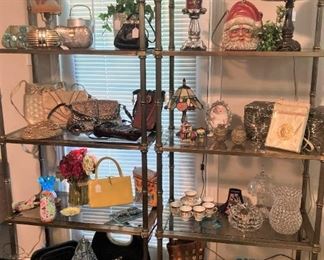 Shelving units; purses; small lamps; miscellaneous 