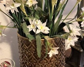 Artificial flower in brass container