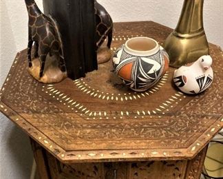 Small side table; pottery