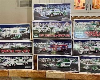 Great collection of Hess toy trucks, race cars, jet and more!
