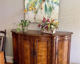 Country French buffet ,  abstract art picture, floral arrangements
