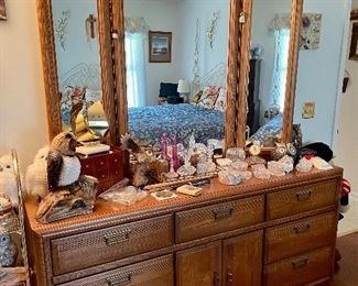 large oak dresser with triple mirror