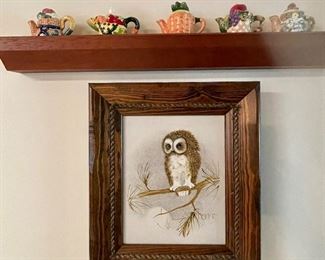 original owl paining, mini teapots
