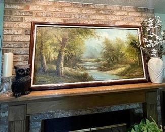 large landscape, lighted owl lamp