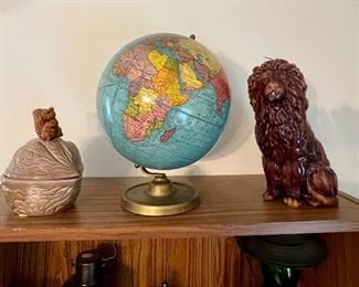 world globe, squirrel nut dish,