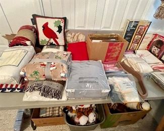 more boxed items, throws, linens