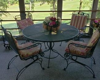 Patio table w 4 rocker chairs w reversible cushions