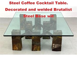 Lot 6 Unusual PAUL EVANS Welded Steel Coffee Cocktail Table. Decorated and welded Brutalist Steel Base wit