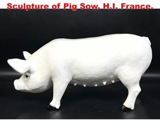 Lot 20 French Glazed Pottery Sculpture of Pig Sow. H.I. France. 