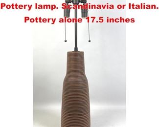 Lot 27 Brown and Black Striped Pottery lamp. Scandinavia or Italian. Pottery alone 17.5 inches