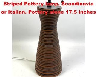 Lot 29 Corseted Brown and Black Striped Pottery lamp. Scandinavia or Italian. Pottery alone 17.5 inches