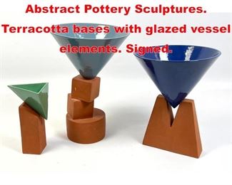 Lot 30 3pc LYNNE CHYTILO Abstract Pottery Sculptures. Terracotta bases with glazed vessel elements. Signed.