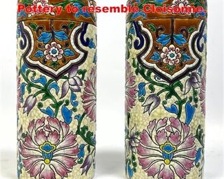 Lot 31 Pair of Longwy Vases. Pottery to resemble Cloisonne. 