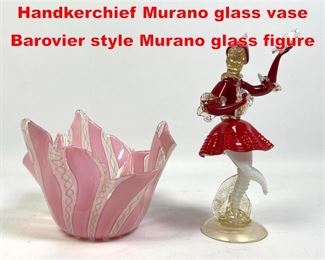 Lot 32 2pcs Italian Art Glass. Handkerchief Murano glass vase Barovier style Murano glass figure