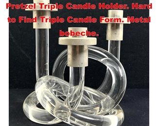 Lot 36 DOROTHY THORPE Lucite Pretzel Triple Candle Holder. Hard to Find Triple Candle Form. Metal bobeche. 