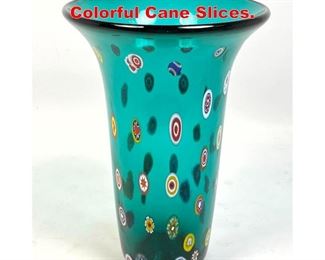 Lot 37 Murano Art Glass Vase with Colorful Cane Slices. 