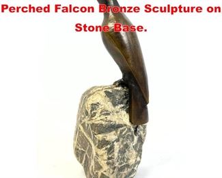 Lot 42 CHARLES REUSSNER Perched Falcon Bronze Sculpture on Stone Base. 
