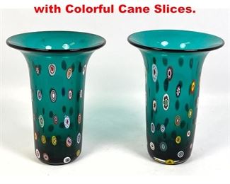 Lot 43 Pair Murano Art Glass Vase with Colorful Cane Slices. 