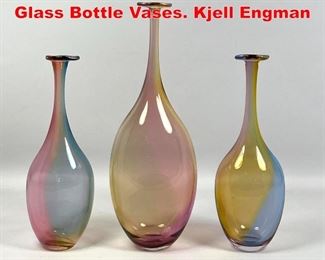 Lot 48 Set 3 Kosta Boda Fidji Art Glass Bottle Vases. Kjell Engman